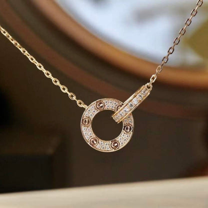 [Stellar Jewelry]LOVE 7.6MM NECKLACE ROSE GOLD AND SILVER  FULL DIAMOND