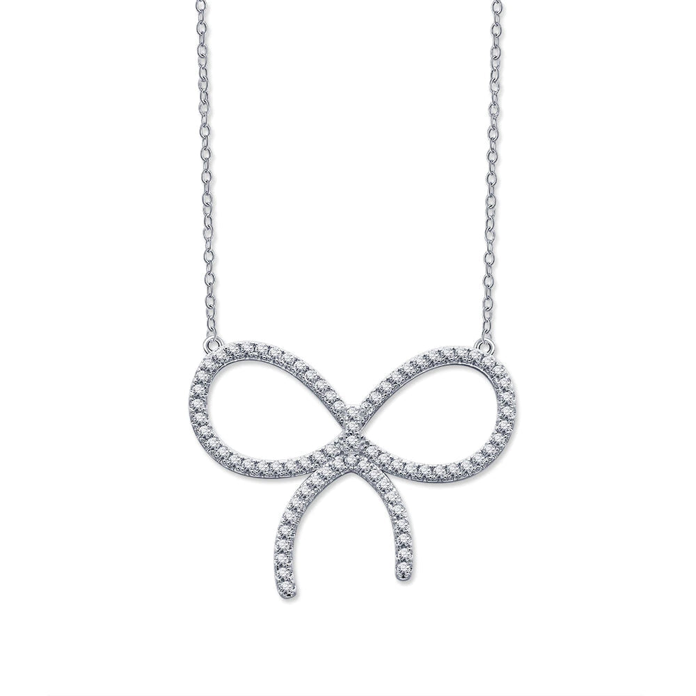 [Stellar jewels]CLAW SET RHODIUM PLATED BOW NECKLACE