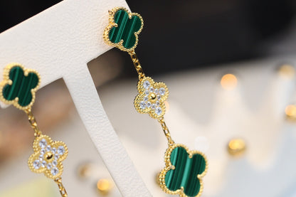 [Stellar Jewelry]CLOVER EARRINGS GOLD MALACHITE DIAMOND 3 MOTIF
