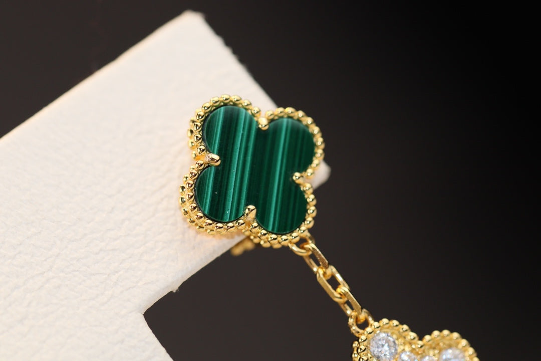 [Stellar Jewelry]CLOVER EARRINGS GOLD MALACHITE DIAMOND 3 MOTIF