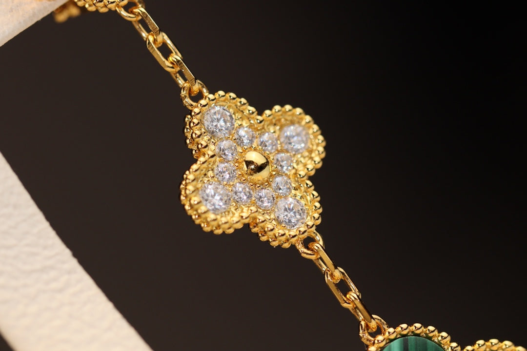 [Stellar Jewelry]CLOVER EARRINGS GOLD MALACHITE DIAMOND 3 MOTIF