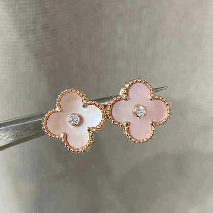 [Stellar Jewelry]CLOVER MEDIUM 1 MOTIFS  PINK MOP DIAMOND EARRINGS