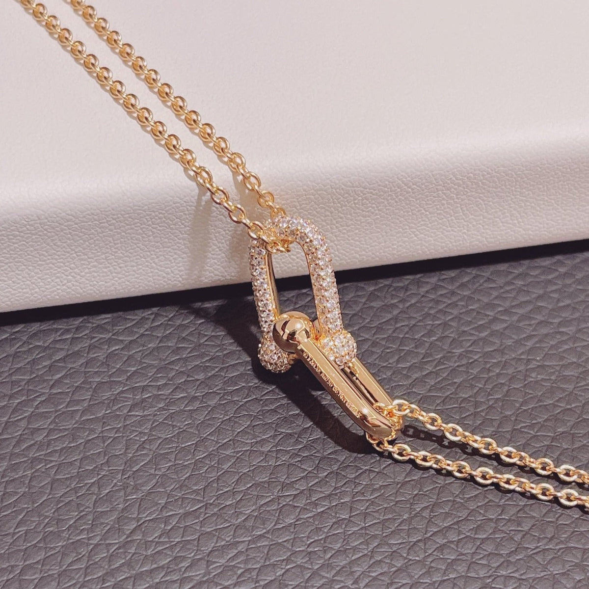 [Stellar jewels]HARDWEAR DOUBLE LINK PEDANT PINK GOLD DIAMOND NECKLACE