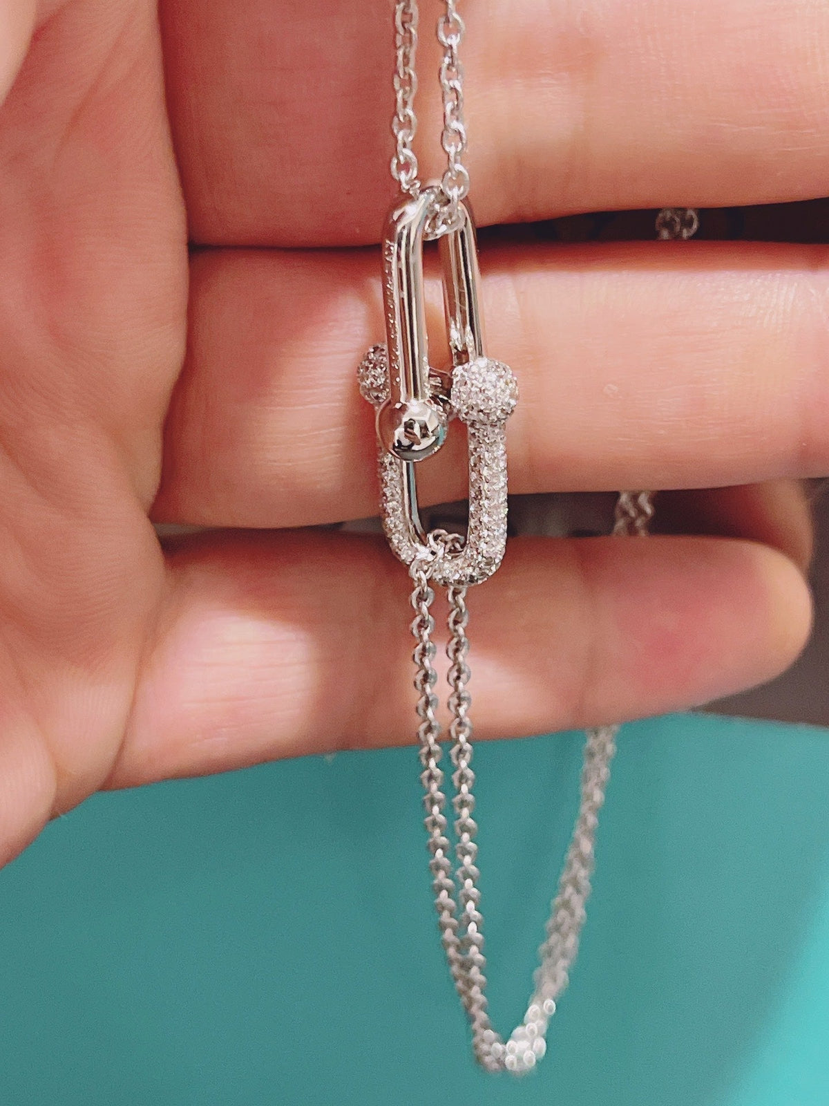 [Stellar jewels]HARDWEAR DOUBLE LINK PEDANT SILVER DIAMOND NECKLACE
