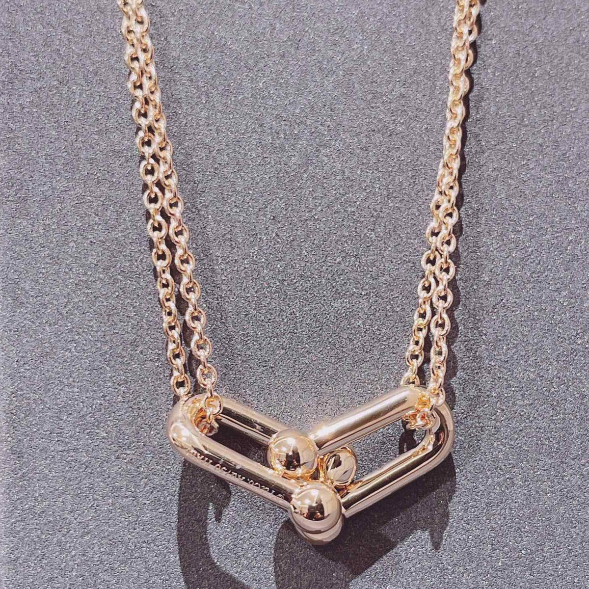 [Stellar jewels]HARDWEAR DOUBLE LINK PEDANT PINK GOLD NECKLACE