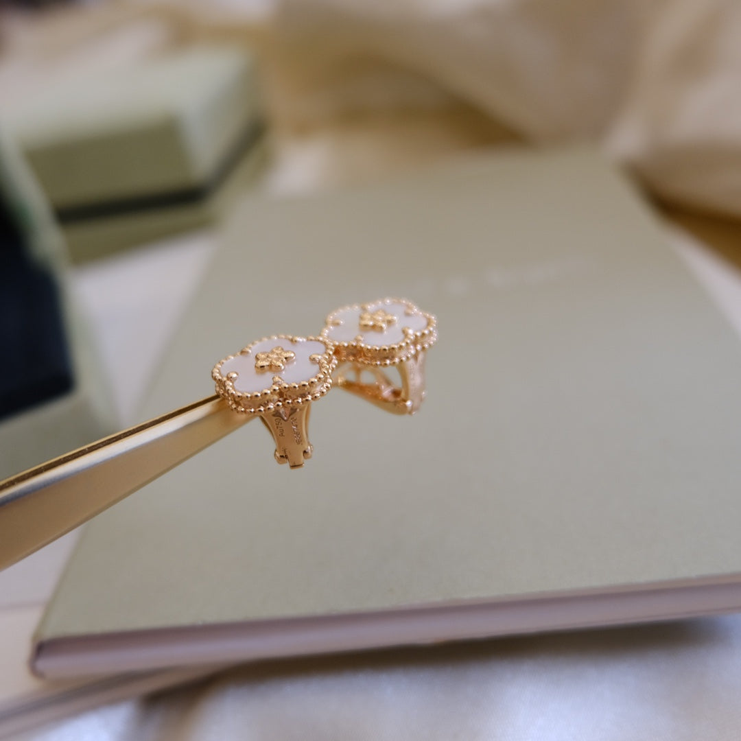 [Stellar Jewelry]LUCKY PINK GOLD WHITE MOP EARRINGS