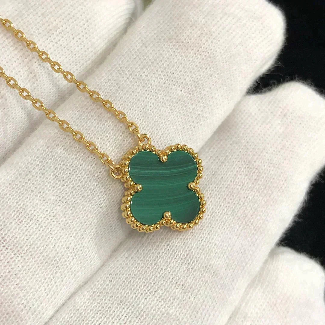 [Stellar Jewelry]CLOVER 15MM MALACHITE SINGLE FLOWER  NECKLACE