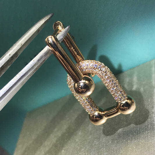 [Stellar jewels]HARDWARE DROP EARRINGS DOUBLE LINK DIAMOND
