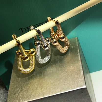 [Stellar jewels]HARDWARE DROP EARRINGS DOUBLE LINK DIAMOND
