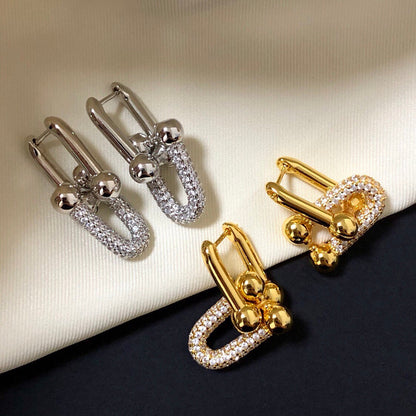[Stellar jewels]HARDWARE DROP EARRINGS DOUBLE LINK DIAMOND