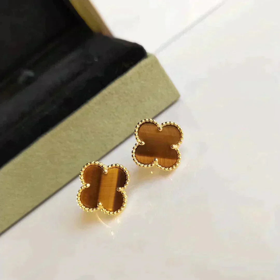 [Stellar Jewelry]CLOVER MEDIUM 1 MOTIFS TIGER EYE EARRINGS