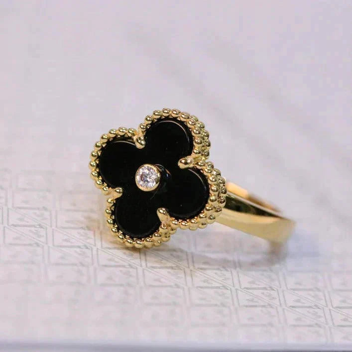 [Stellar Jewelry]CLOVER ONYX RING GOLD DIAMOND