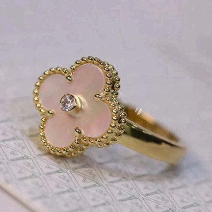 [Stellar Jewelry]CLOVER PINK MOP RING GOLD DIAMOND