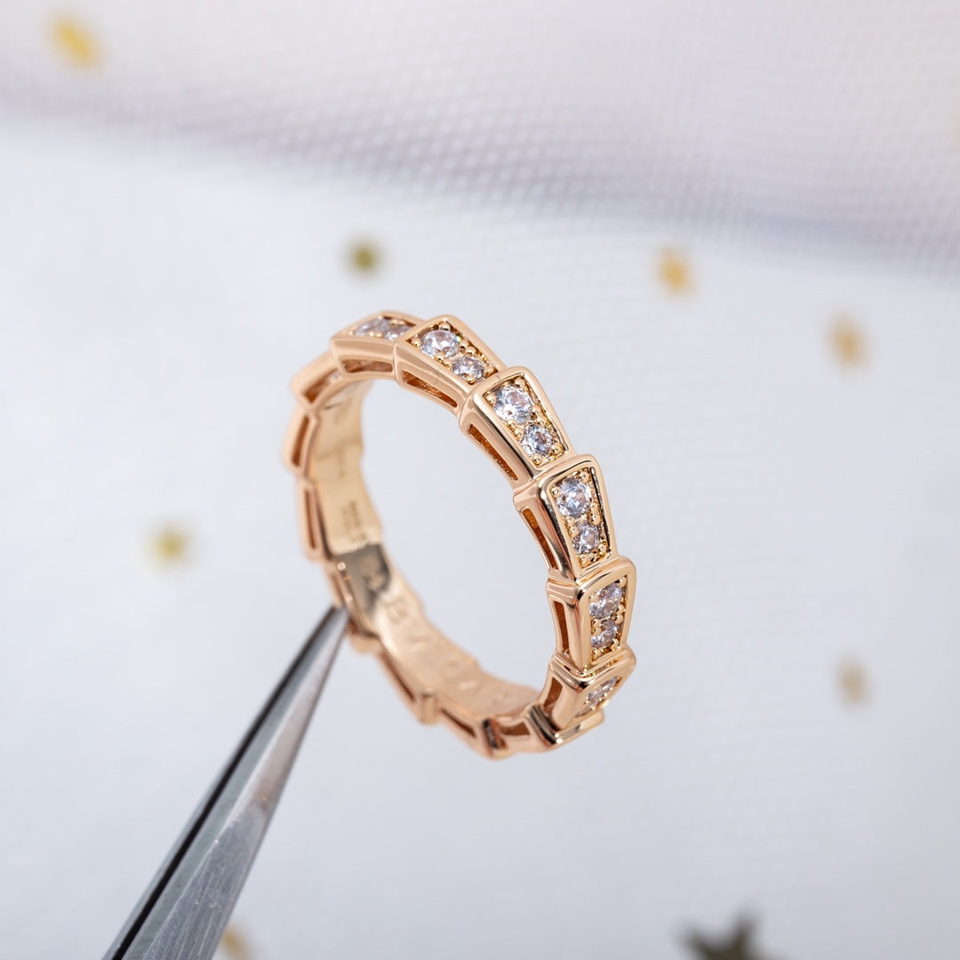 [Stellar Jewelry]SERPENTI RING PINK GOLD DIAMOND PAVED 3MM
