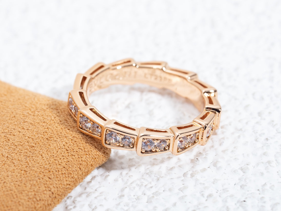 [Stellar Jewelry]SERPENTI RING PINK GOLD DIAMOND PAVED 3MM