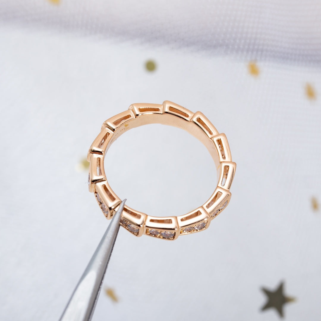 [Stellar Jewelry]SERPENTI RING PINK GOLD DIAMOND PAVED 3MM