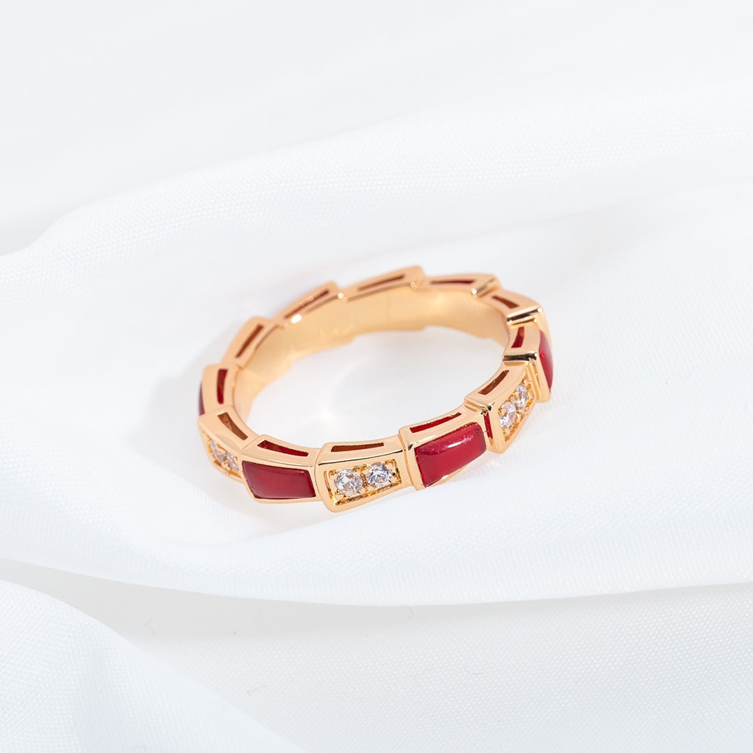 [Stellar Jewelry]SERPENTI RING PINK GOLD CARNELIAN DIAMOND 3MM