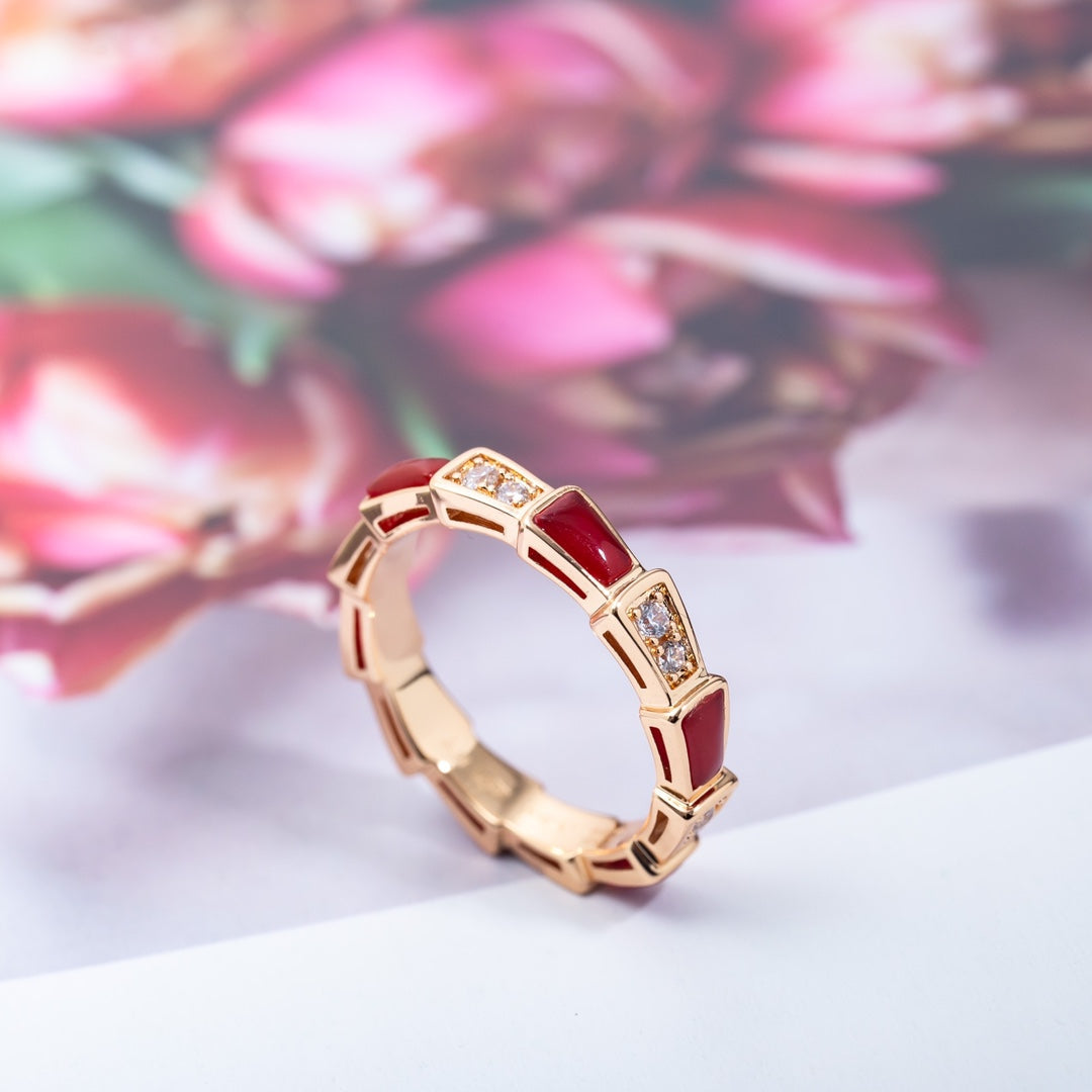 [Stellar Jewelry]SERPENTI RING PINK GOLD CARNELIAN DIAMOND 3MM