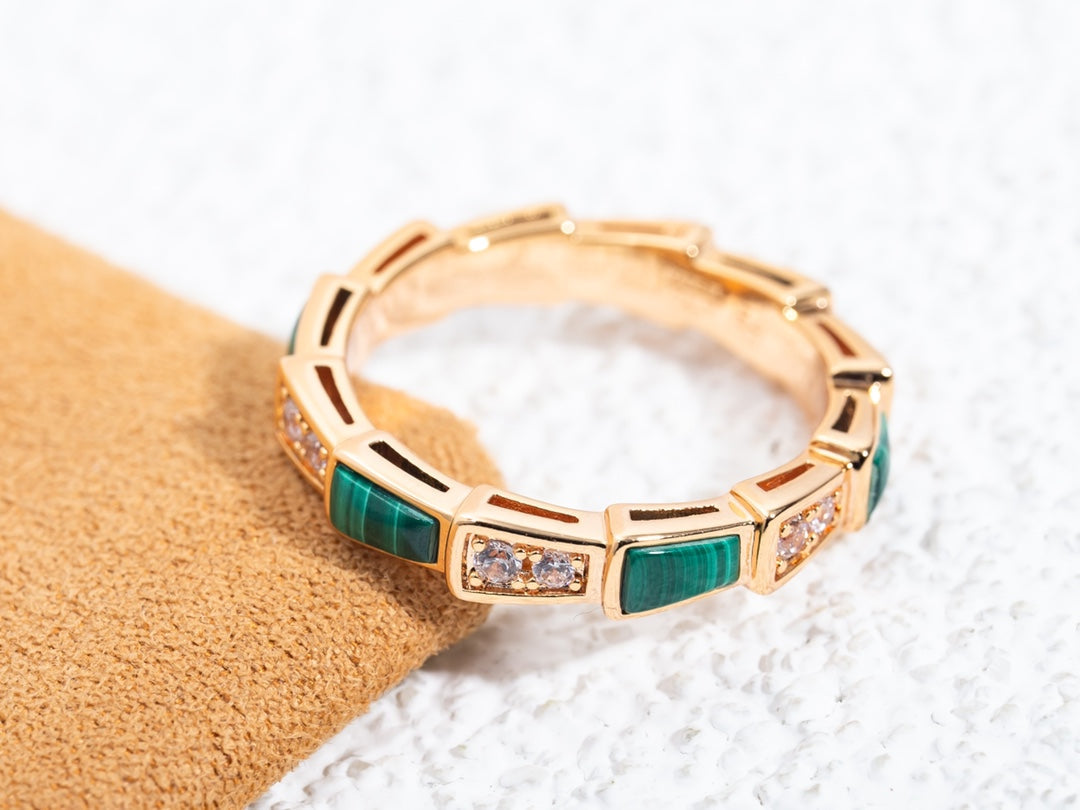 [Stellar Jewelry]SERPENTI RING PINK GOLD MALACHITE DIAMOND 3MM