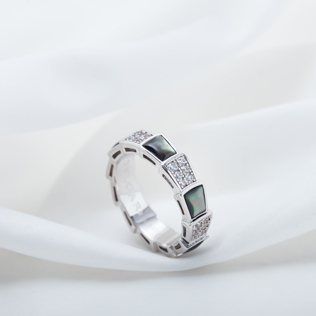 [Stellar Jewelry]SERPENTI RING SILVER DIAMOND BLACK MOP 4MM