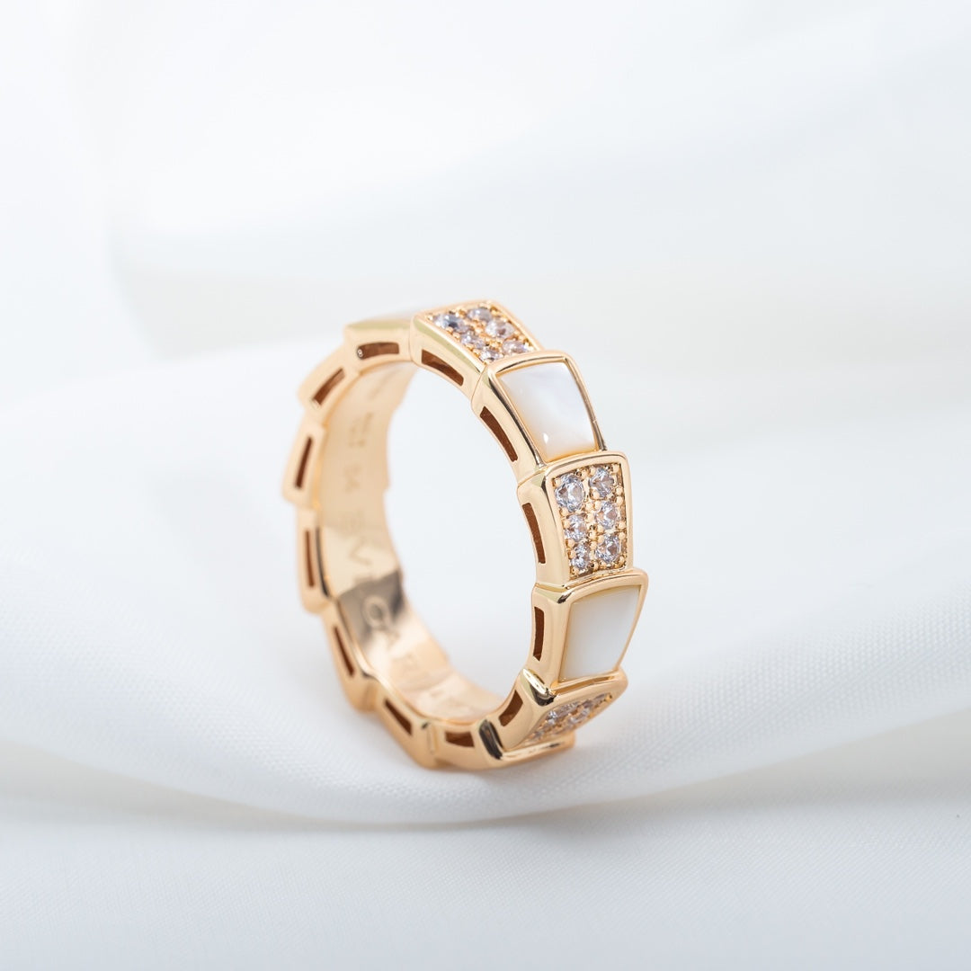 [Stellar Jewelry]SERPENTI RING PINK GOLD MOP DIAMOND PAVED 4MM