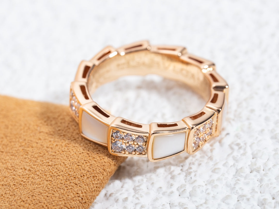 [Stellar Jewelry]SERPENTI RING PINK GOLD MOP DIAMOND PAVED 4MM