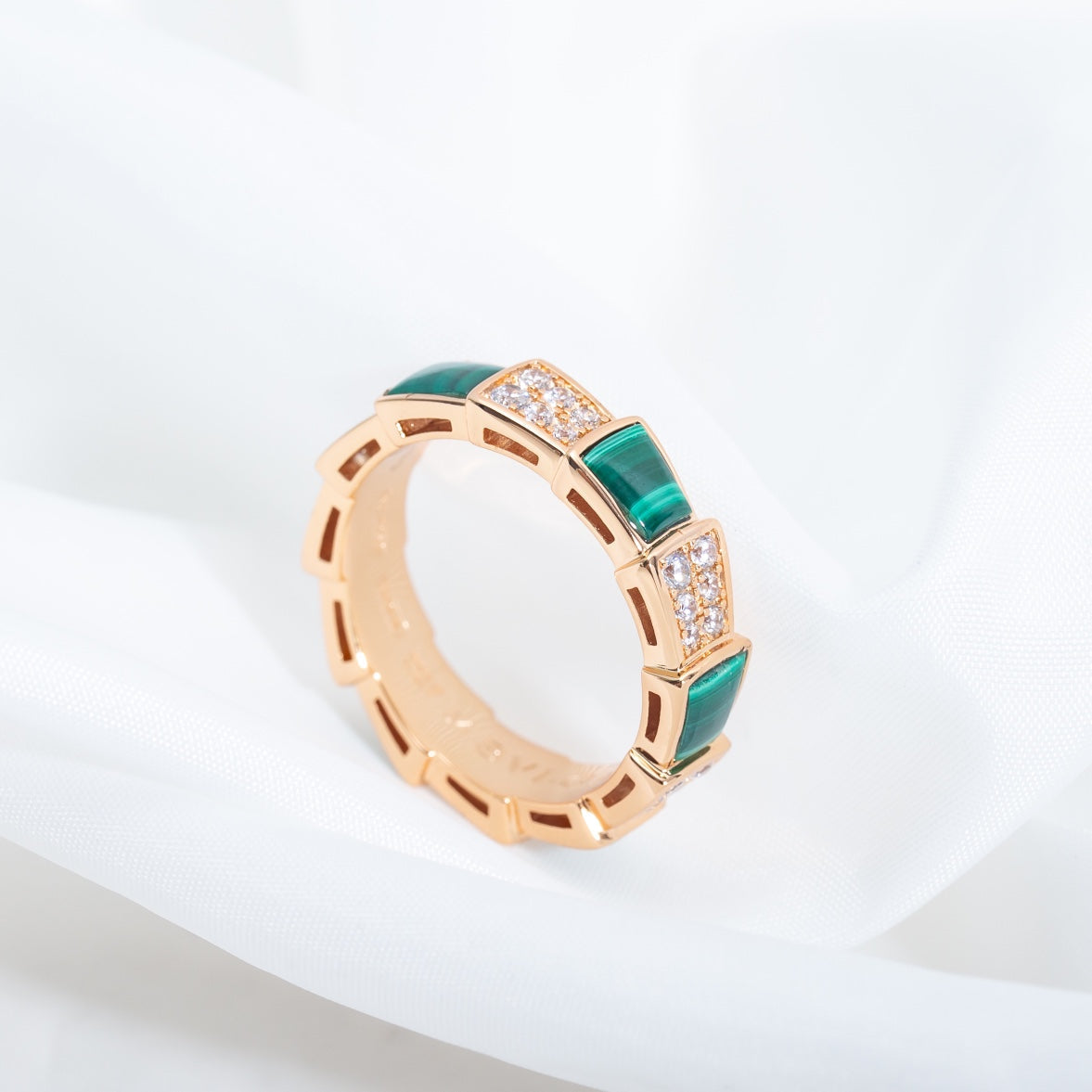 [Stellar Jewelry]SERPENTI RING PINK GOLD MALACHITE DIAMOND PAVED 4MM