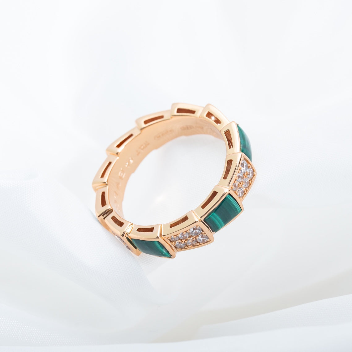[Stellar Jewelry]SERPENTI RING PINK GOLD MALACHITE DIAMOND PAVED 4MM
