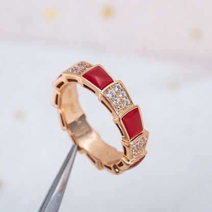 [Stellar Jewelry]SERPENTI RING PINK GOLD CARNELIAN DIAMOND PAVED 4MM