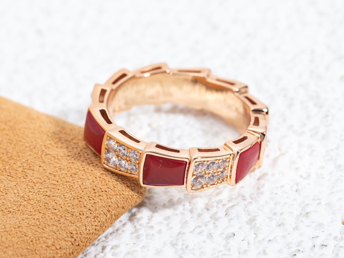 [Stellar Jewelry]SERPENTI RING PINK GOLD CARNELIAN DIAMOND PAVED 4MM