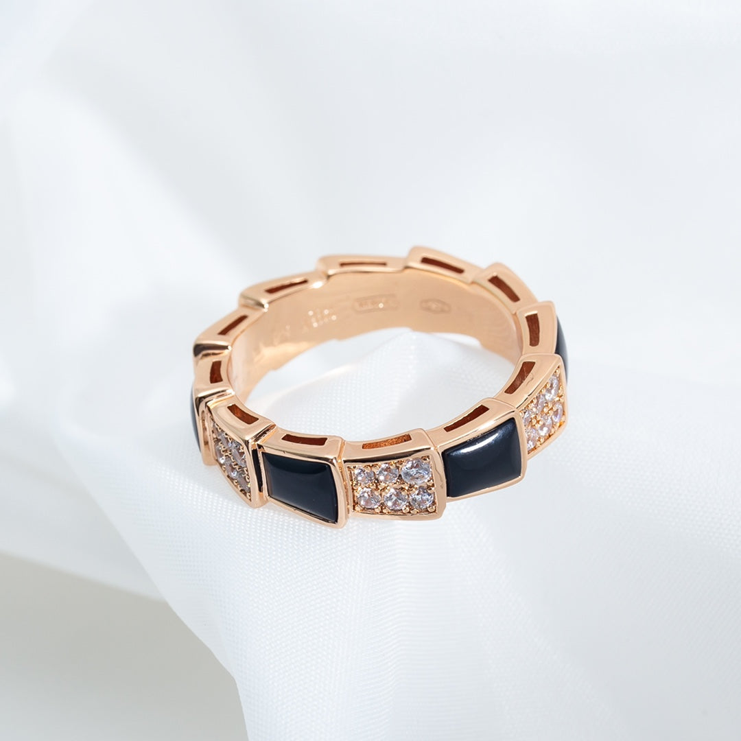 [Stellar Jewelry]SERPENTI RING PINK GOLD BLACK MOP DIAMOND PAVED 4MM