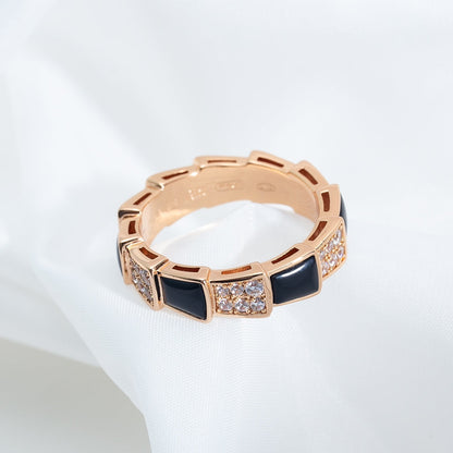 [Stellar Jewelry]SERPENTI RING PINK GOLD BLACK MOP DIAMOND PAVED 4MM