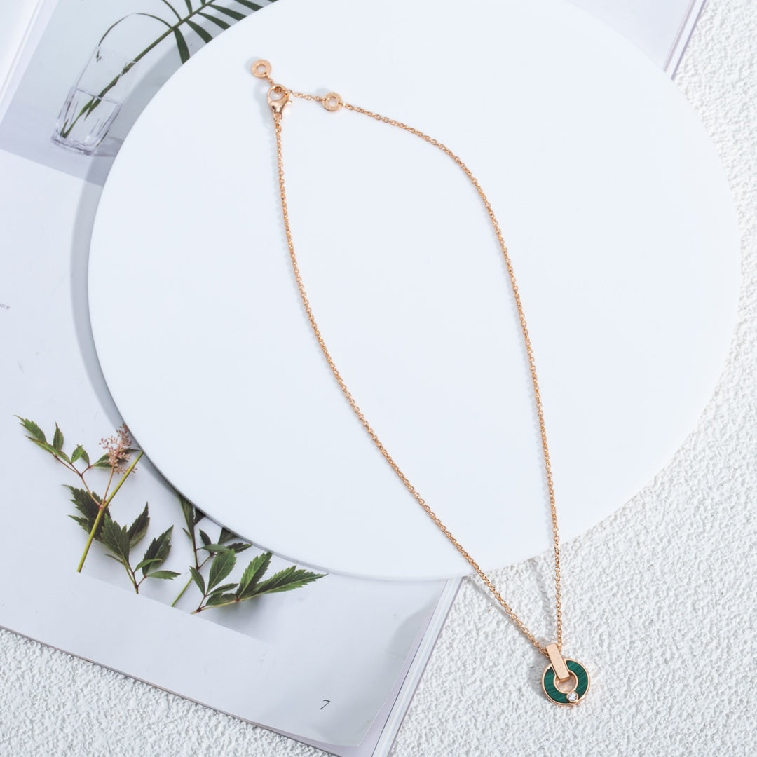 [Stellar Jewelry]GARI NECKLACE PINK GOLD MALACHITE