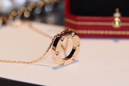 [Stellar Jewelry]LOVE NECKLACE 16MM 6 DIAMONDS PINK GOLD