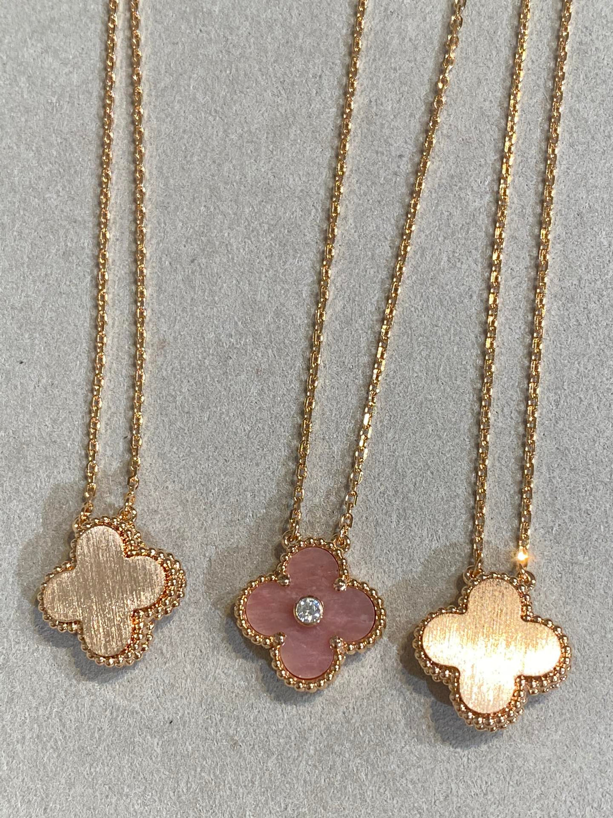 [Stellar Jewelry]CLOVER 15MM DIAMOND RHODONITE NECKLACE