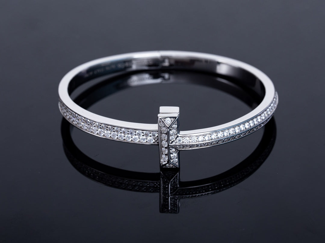 [Stellar jewels]WIDE DIAMONDS HINGED BANGLE SILVER