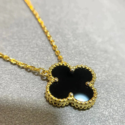 [Stellar Jewelry]CLOVER 15MM BLACK ONYX SINGLE FLOWER NECKLACE
