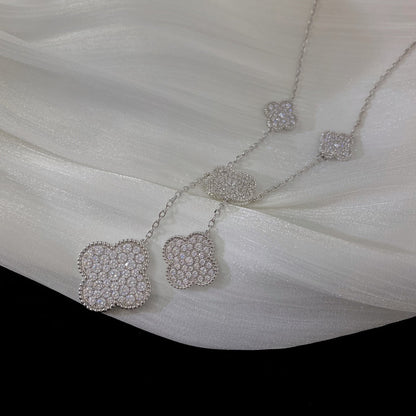 [Stellar Jewelry]CLOVER 5 MOTIFS SILVER DIAMONDS NECKLACE