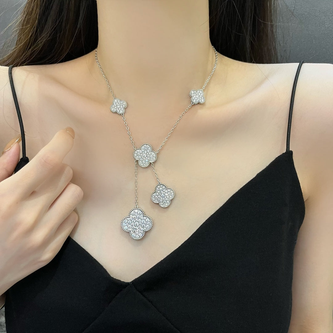 [Stellar Jewelry]CLOVER 5 MOTIFS SILVER DIAMONDS NECKLACE