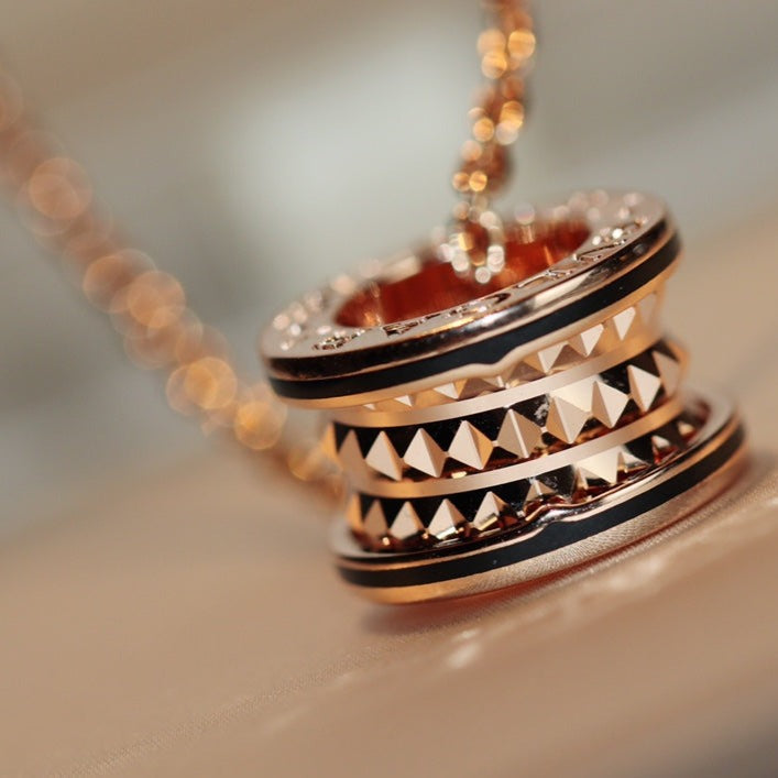 [Stellar Jewelry]ZERO 1 ROCK PEDANT PINK GOLD BLACK NECKLACE