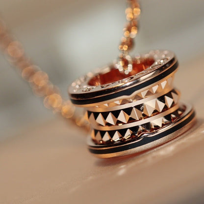 [Stellar Jewelry]ZERO 1 ROCK PEDANT PINK GOLD BLACK NECKLACE