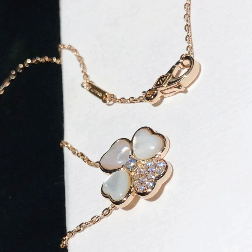 [Stellar Jewelry]CLOVER MOP DIAMOND ROSE GOLD NECKLACE