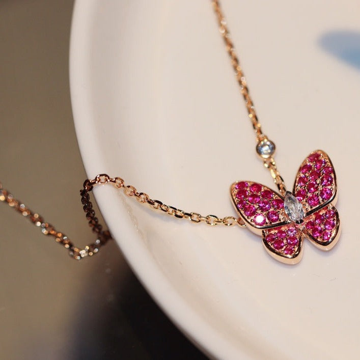 [Stellar Jewelry]BUTTERFLY RED DIAMOND ROSE GOLD NECKLACE