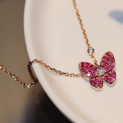 [Stellar Jewelry]BUTTERFLY RED DIAMOND ROSE GOLD NECKLACE