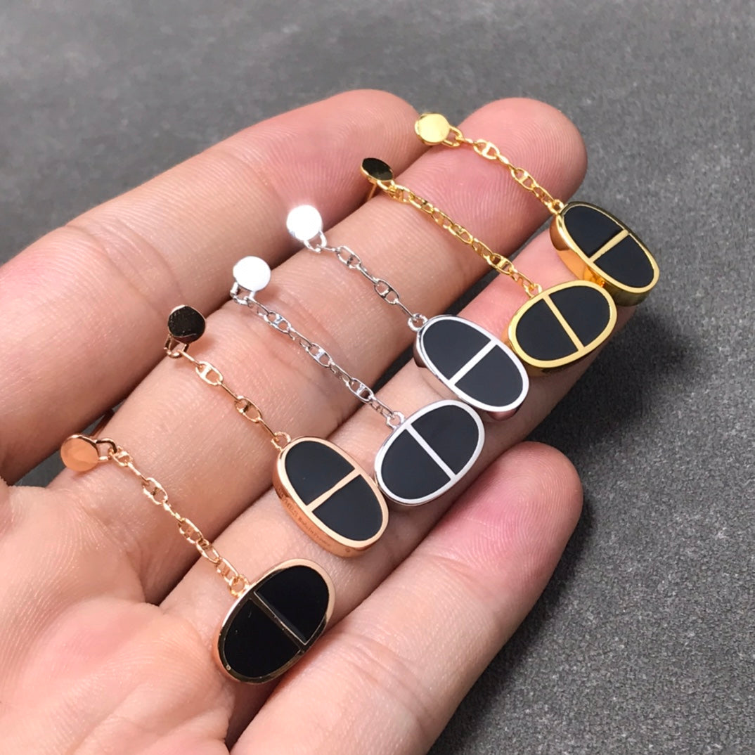 [Stellar Jewelry]CHAINE VERSO BLACK CERAMIC SILVER EARRINGS