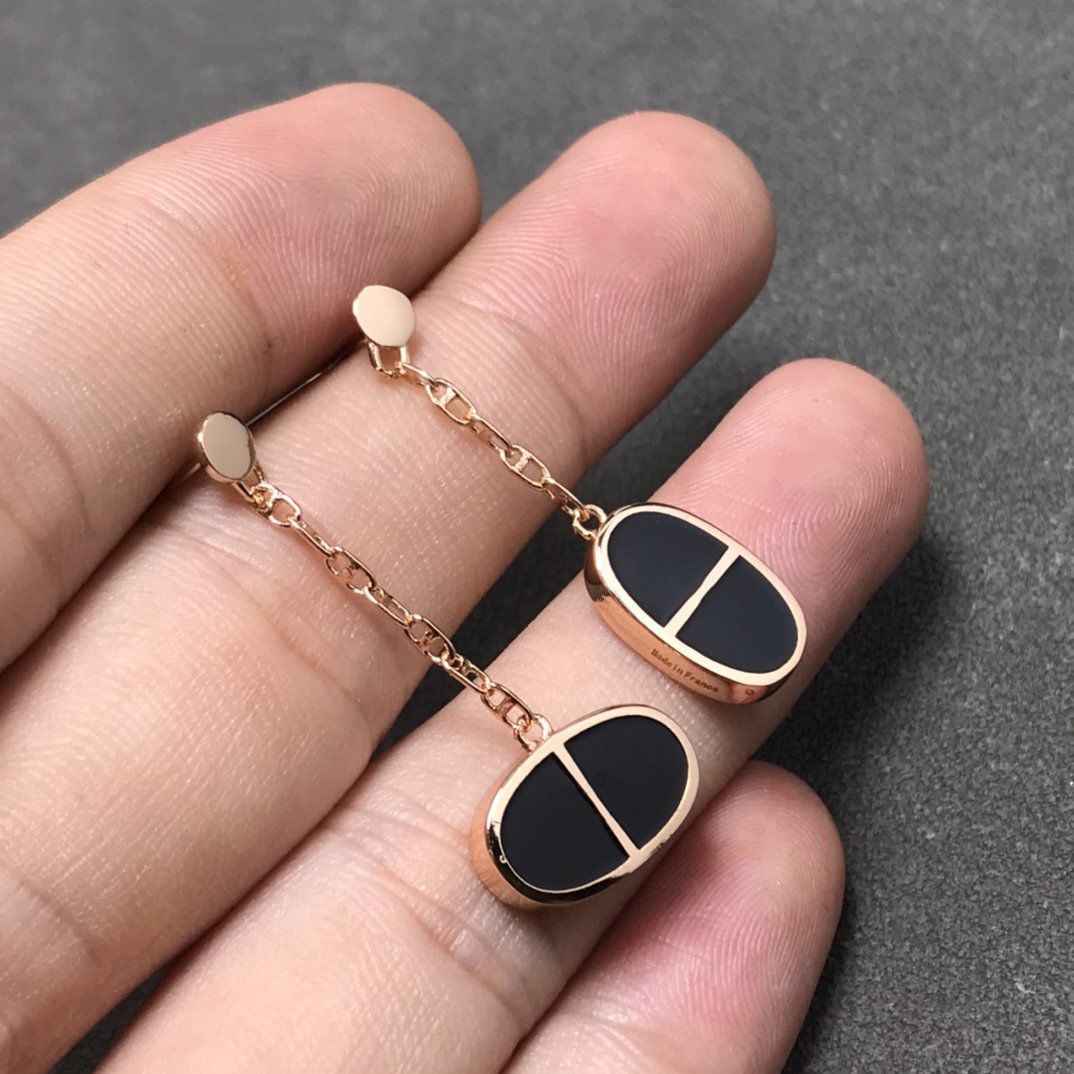 [Stellar Jewelry]CHAINE VERSO BLACK CERAMIC SILVER EARRINGS