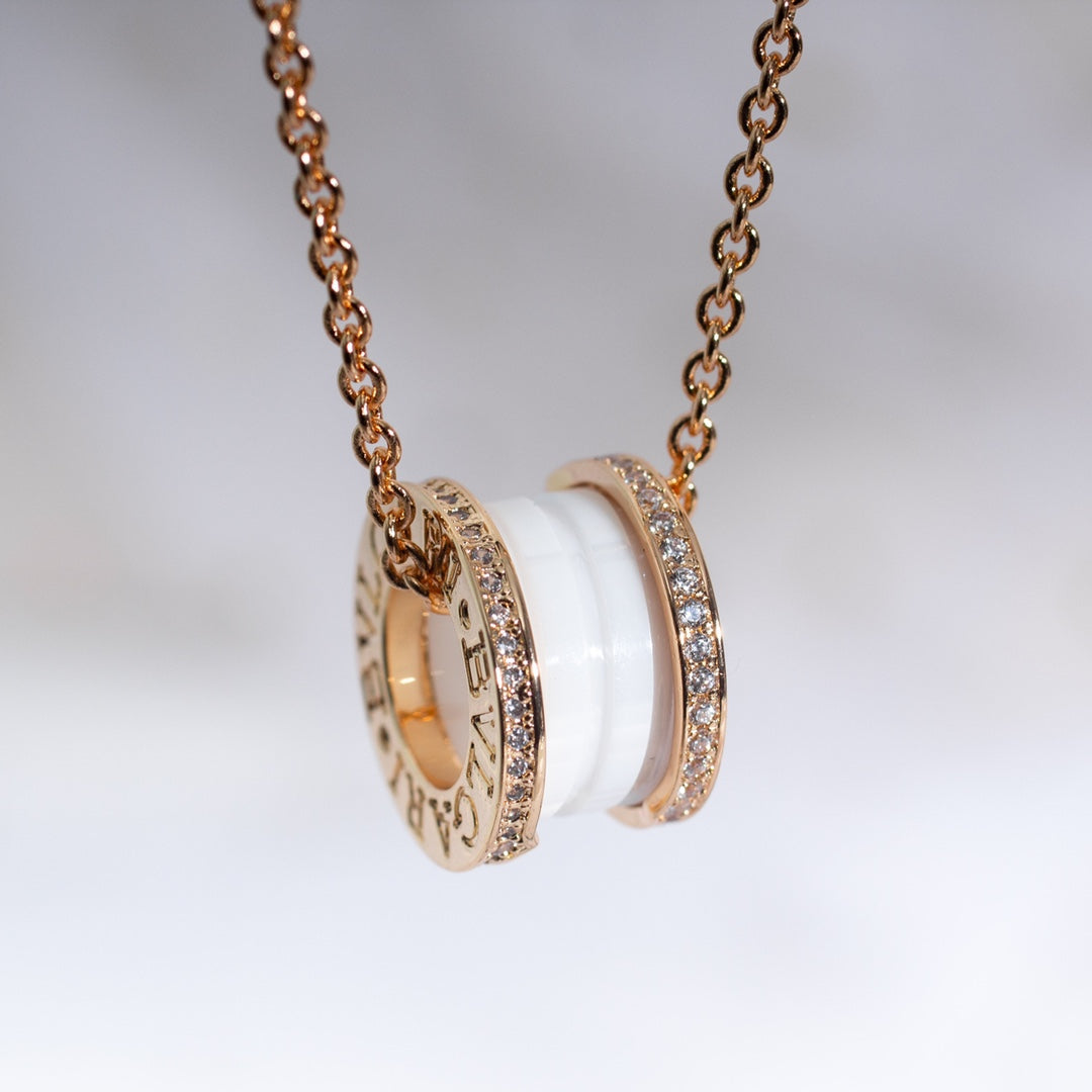 [Stellar Jewelry]ZERO 1 WHITE CERAMIC PINK GOLD DIAMOND NECKLACE