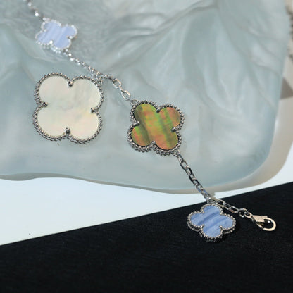 [Stellar Jewelry]CLOVER BRACELET 5 MOTIFS MOP CHALCEDONY SILVER