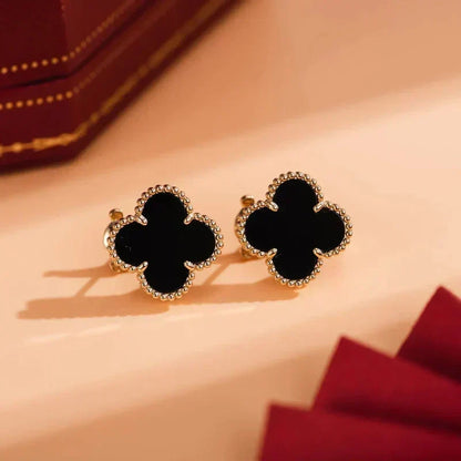 [Stellar Jewelry]CLOVER MEDIUM 1 MOTIFS  ONYX STUD EARRINGS