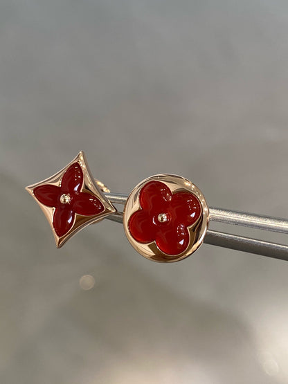[Stellar Jewelry]STAR AND SUN PINK GOLD CARNELIAN STUD EARRINGS